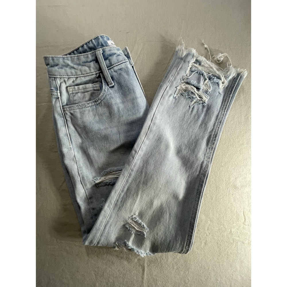 Flying Monkey Black Label High Rise Baggy Light Blue Distressed Jeans 5-Pock…